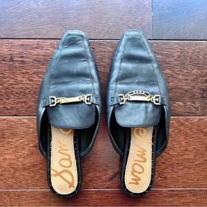 Sam Edelman Black Leather Mules with Gold Accent – Women’s